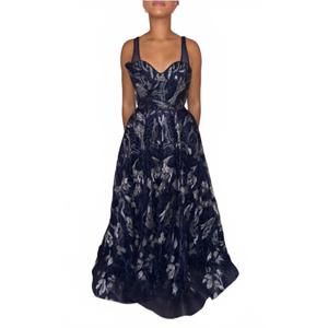 NEW MAMBO COUTURE beaded and lace applique ballgown in navy